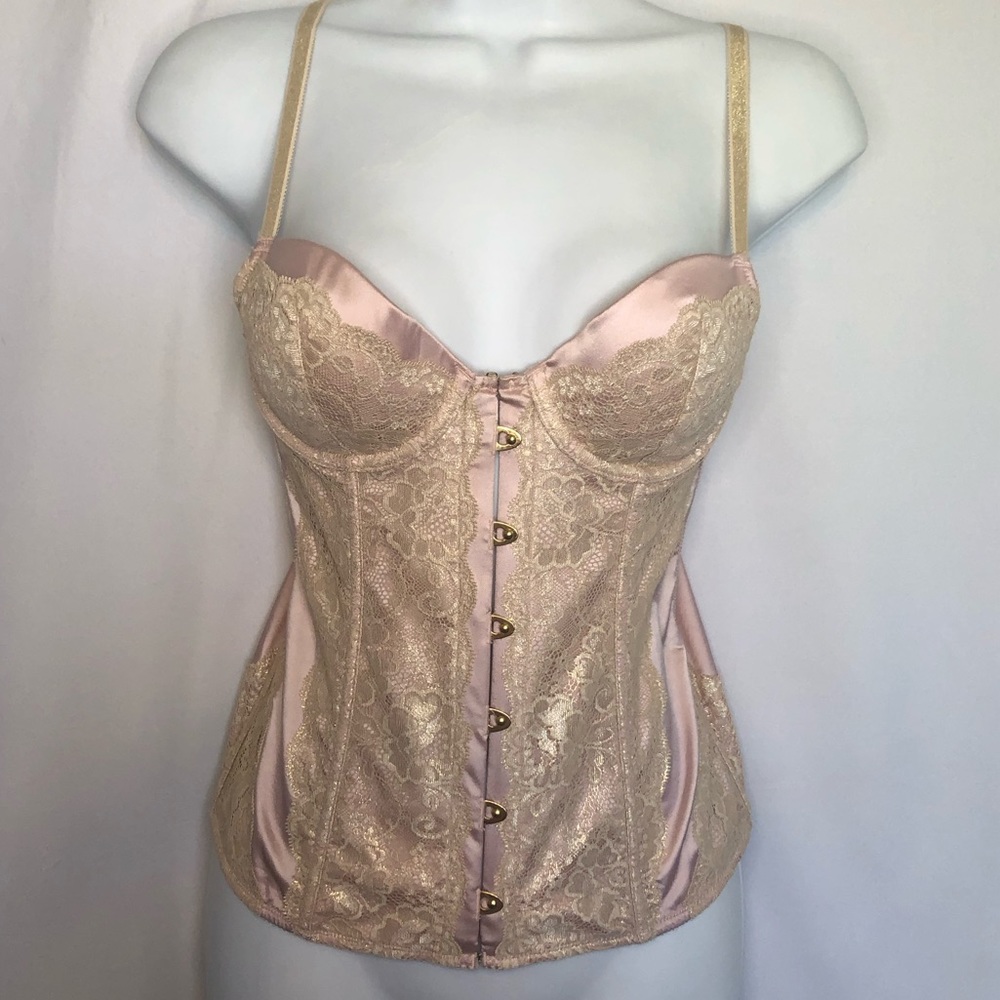 Vintage Y2K Victoria’s Secret Gold Lace And Pink Satin Corset Bustier